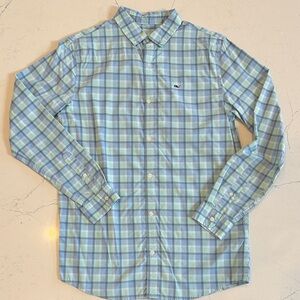 Vineyard Vines Light Blue and Green Gingham Shirt